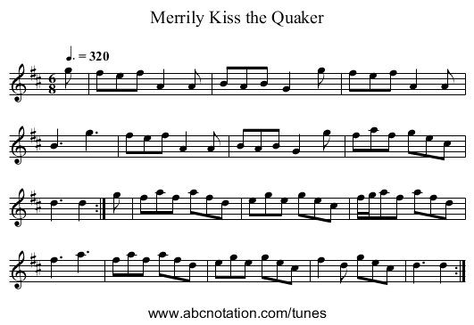 Merrily Kiss the Quaker - staff notation