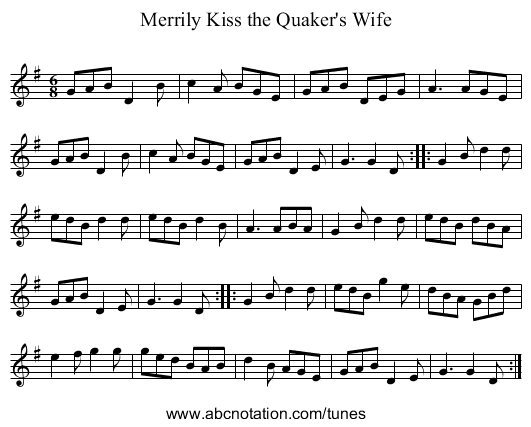 Merrily Kiss the Quaker's Wife - staff notation
