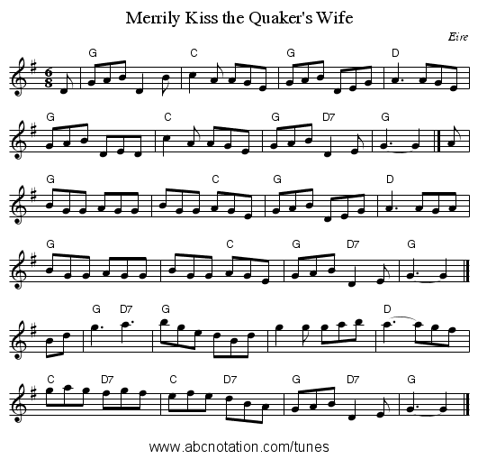 Merrily Kiss the Quaker's Wife - staff notation