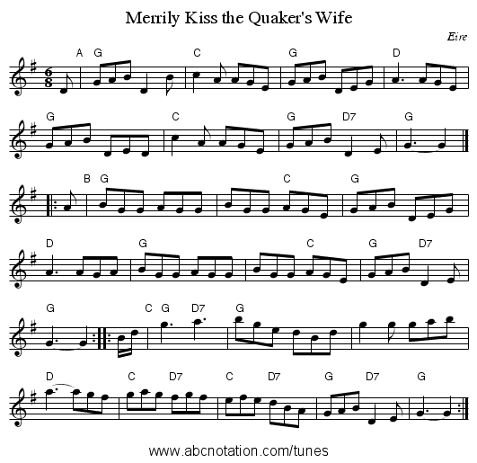 Merrily Kiss the Quaker's Wife - staff notation