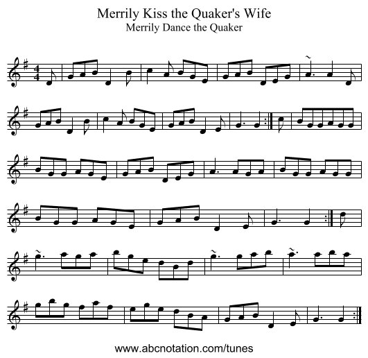 Merrily Kiss the Quaker's Wife - staff notation