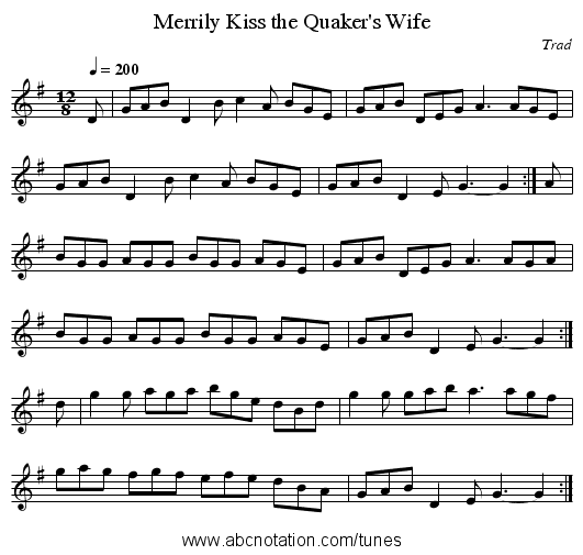 Merrily Kiss the Quaker's Wife - staff notation