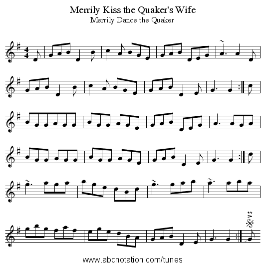 Merrily Kiss the Quaker's Wife - staff notation
