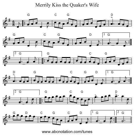 Merrily Kiss the Quaker's Wife - staff notation