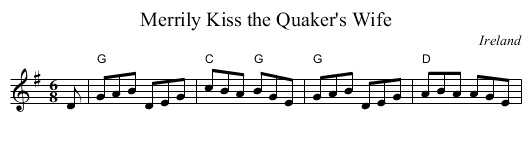 Merrily Kiss the Quaker's Wife - staff notation