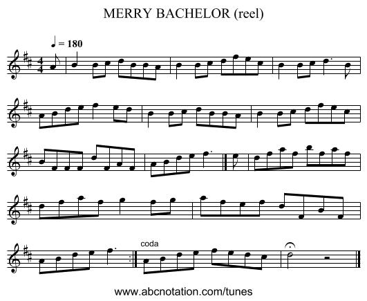 MERRY BACHELOR (reel) - staff notation