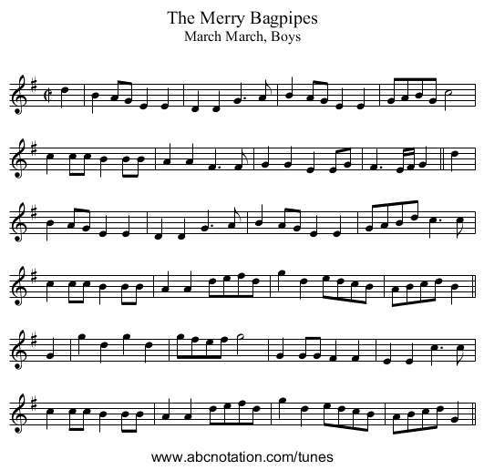 Merry Bagpipes, The - staff notation