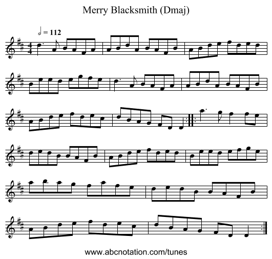 Merry Blacksmith (Dmaj) - staff notation