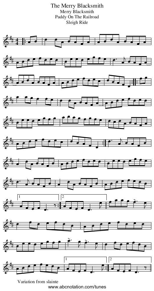 Merry Blacksmith, The - staff notation