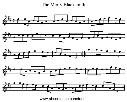 Merry Blacksmith, The - staff notation