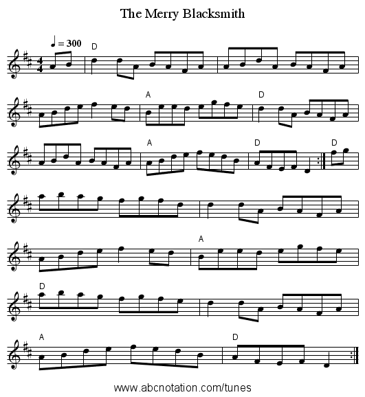 Merry Blacksmith, The - staff notation