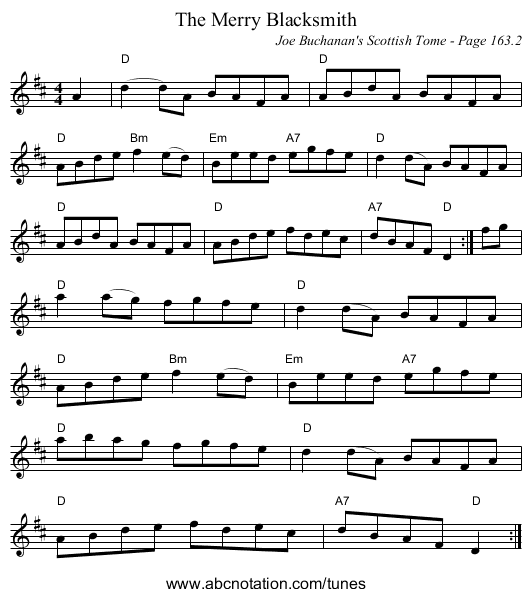 Merry Blacksmith, The - staff notation