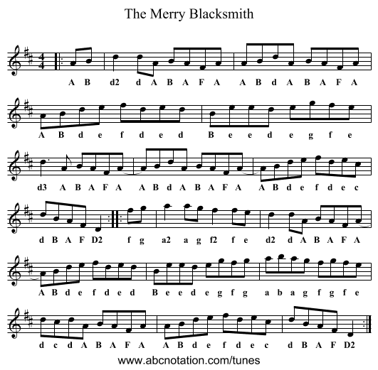 Merry Blacksmith, The - staff notation