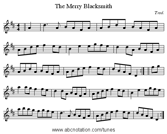 Merry Blacksmith, The - staff notation