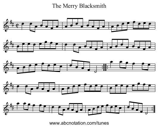 Merry Blacksmith, The - staff notation