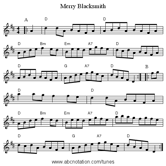 Merry Blacksmith - staff notation