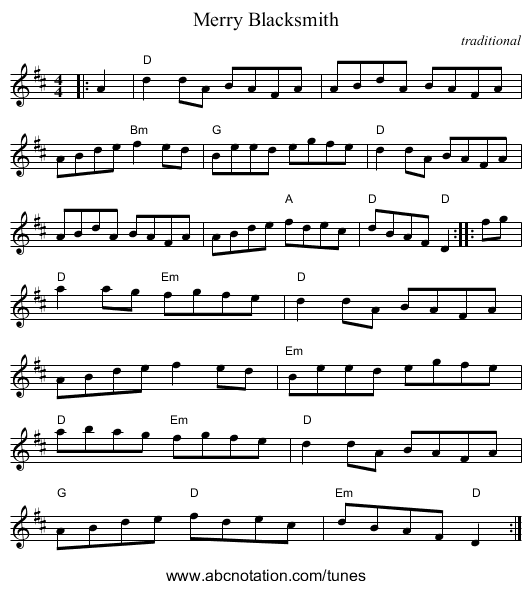 Merry Blacksmith - staff notation