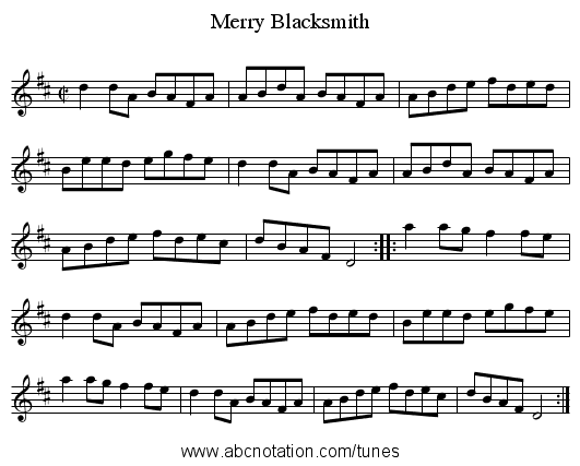Merry Blacksmith - staff notation