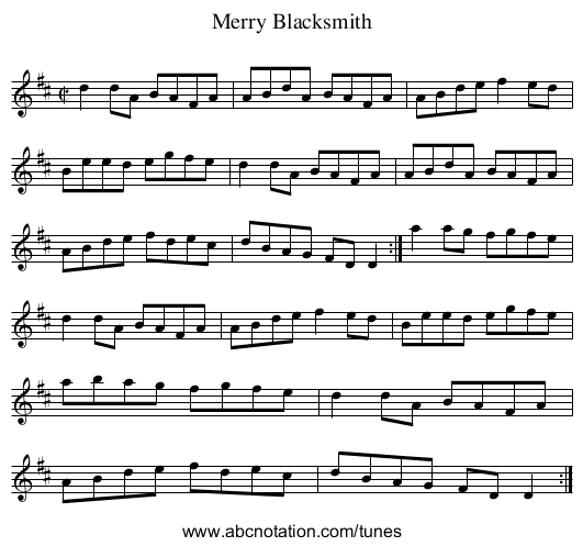Merry Blacksmith - staff notation