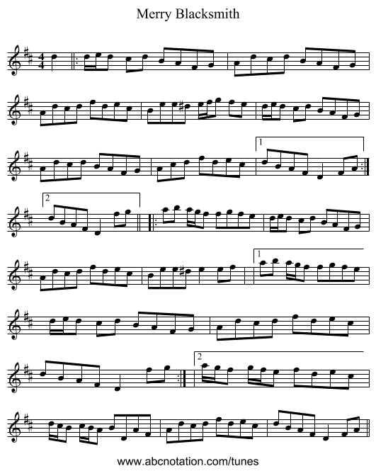 Merry Blacksmith - staff notation