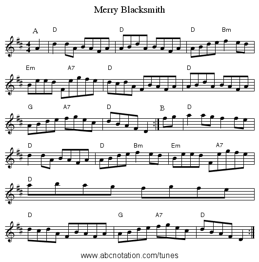 Merry Blacksmith - staff notation