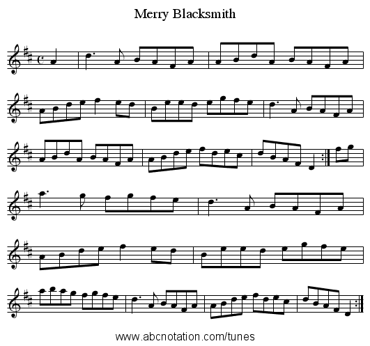 Merry Blacksmith - staff notation