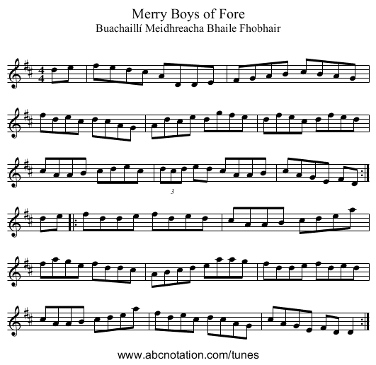 Merry Boys of Fore - staff notation