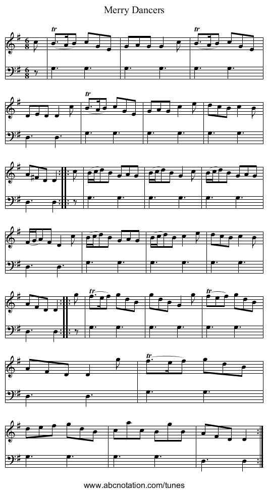 Merry Dancers - staff notation