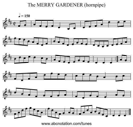 MERRY GARDENER (hornpipe), The - staff notation