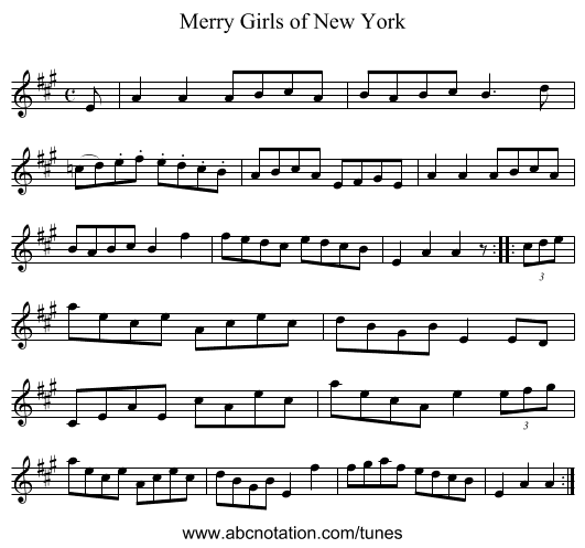 Merry Girls of New York - staff notation