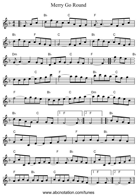 Merry Go Round - staff notation