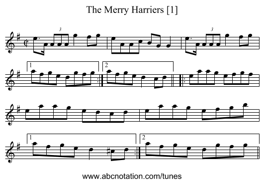Merry Harriers [1], The - staff notation