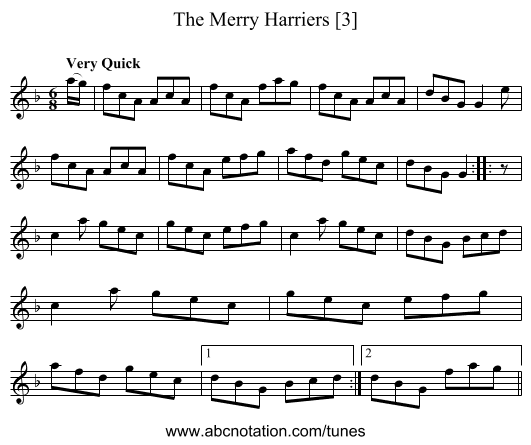 Merry Harriers [3], The - staff notation