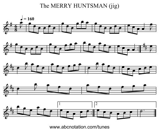 MERRY HUNTSMAN (jig), The - staff notation