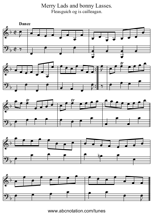 Merry Lads and bonny Lasses. - staff notation