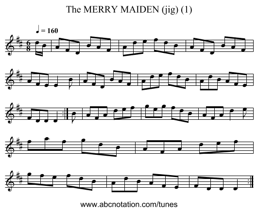 MERRY MAIDEN (jig) (1), The - staff notation