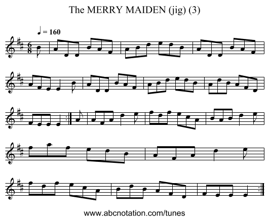 MERRY MAIDEN (jig) (3), The - staff notation