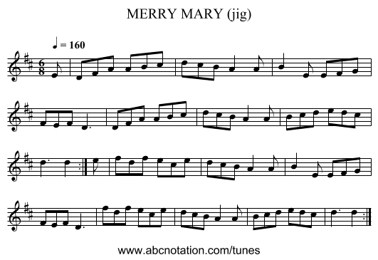 MERRY MARY (jig) - staff notation