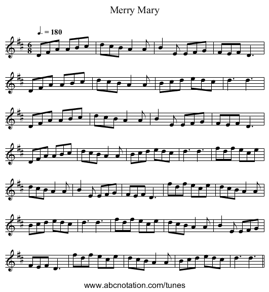 Merry Mary - staff notation