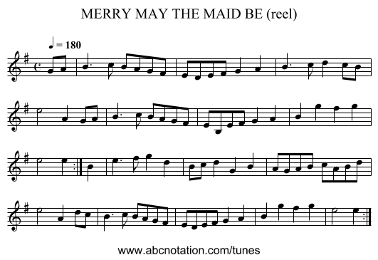 MERRY MAY THE MAID BE (reel) - staff notation