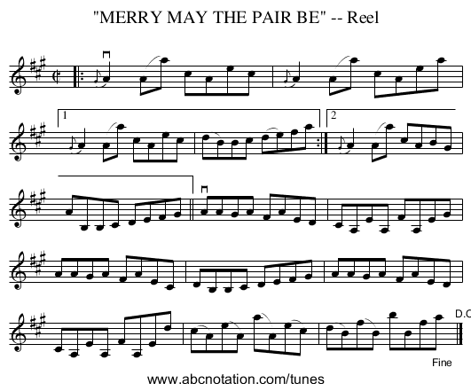 MERRY MAY THE PAIR BE -- Reel - staff notation