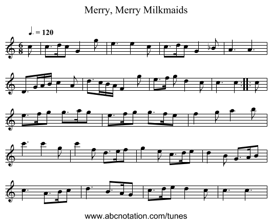 Merry, Merry Milkmaids - staff notation