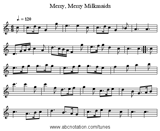 Merry, Merry Milkmaids - staff notation