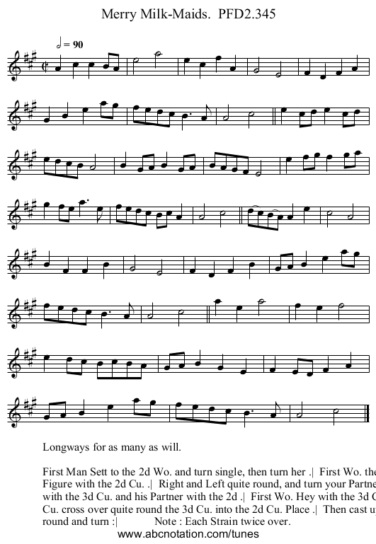 Merry Milk-Maids.  PFD2.345 - staff notation
