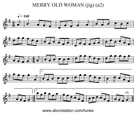 MERRY OLD WOMAN (jig) (a2) - staff notation