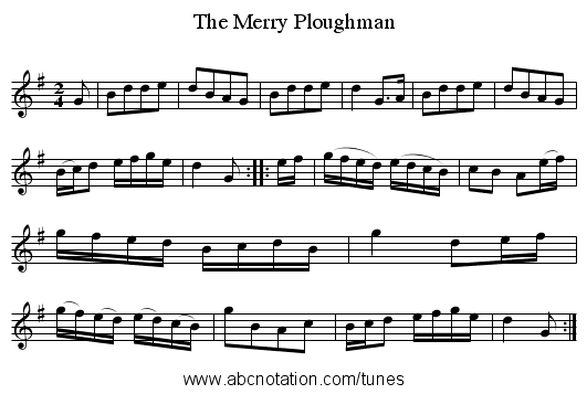 Merry Ploughman, The - staff notation