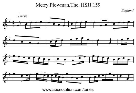 Merry Plowman,The. HSJJ.159 - staff notation