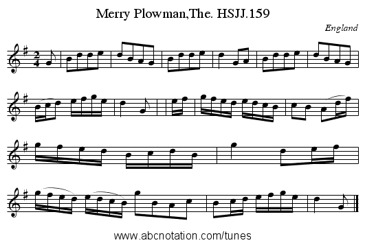 Merry Plowman,The. HSJJ.159 - staff notation