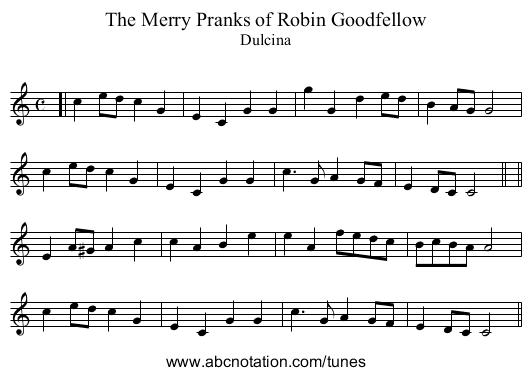Merry Pranks of Robin Goodfellow, The - staff notation
