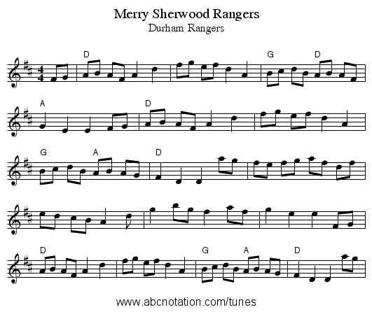 Merry Sherwood Rangers - staff notation